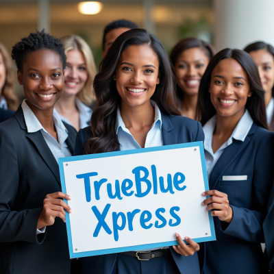 Women Holding TrueBlue Xpress Sign1